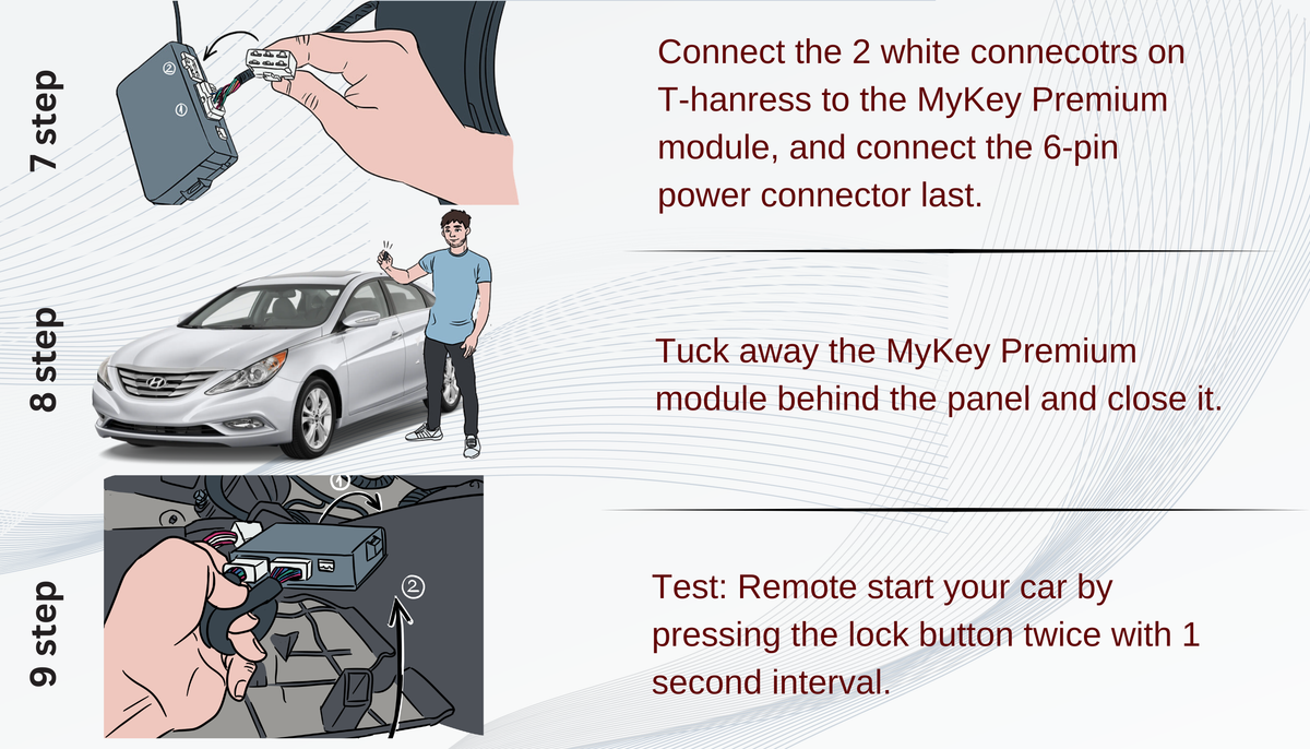 Hyundai sonata YF 2012-2014 Key fob Remote Engine plug and play installation auto starter installation guide My Key Premium test part