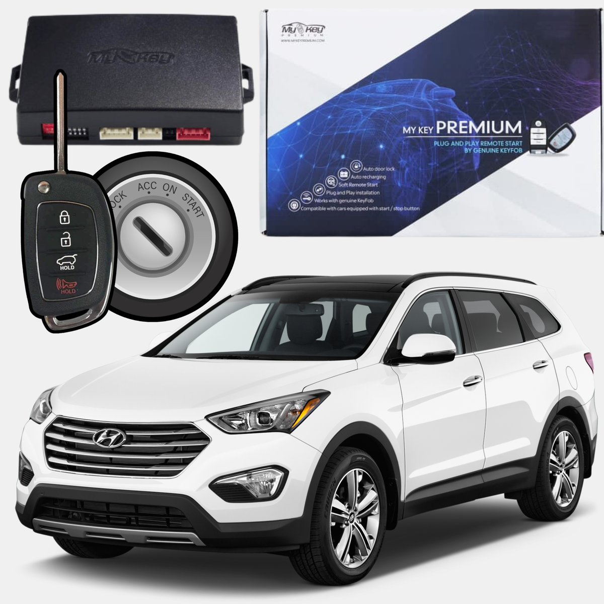 2013-2018 Hyundai Santa Fe DM Plug and Play Remote Start kit for key turnover version [MyKey Premium]