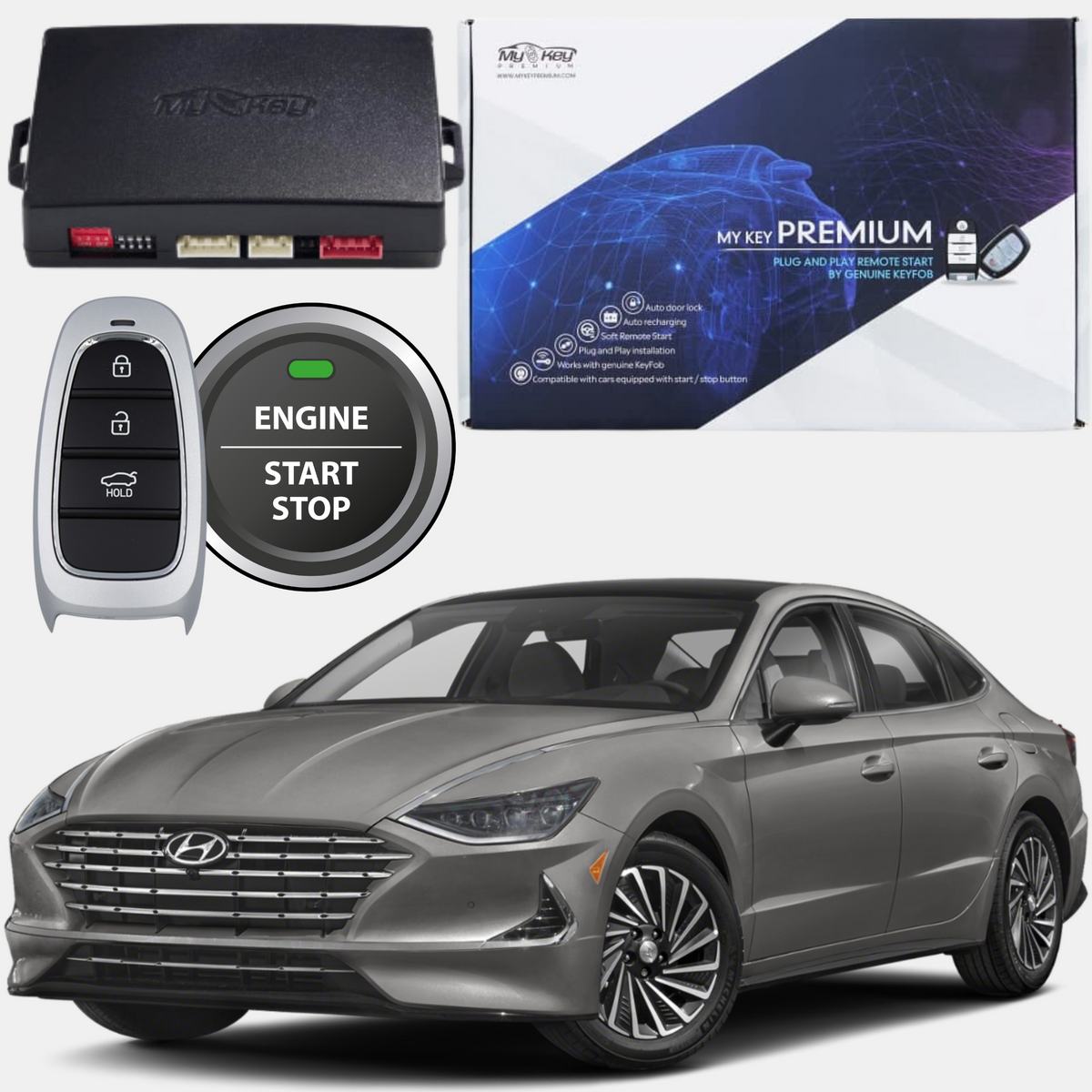 hyundai sonata dn8 2021-2023 remote engine auto starter kit for push start button version [my key premium oem key fob usage]  